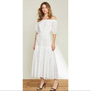 Veronica Beard White Lace Off-Shoulder Dress